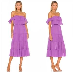 Misa Los Angeles Purple Off-Shoulder Tiered Midi Dress